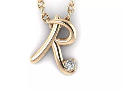 Pendant R initial gold with diamond