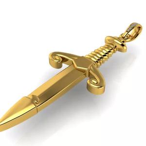 Mens Engravable Sword Pendant  with Accent Stones on the bail