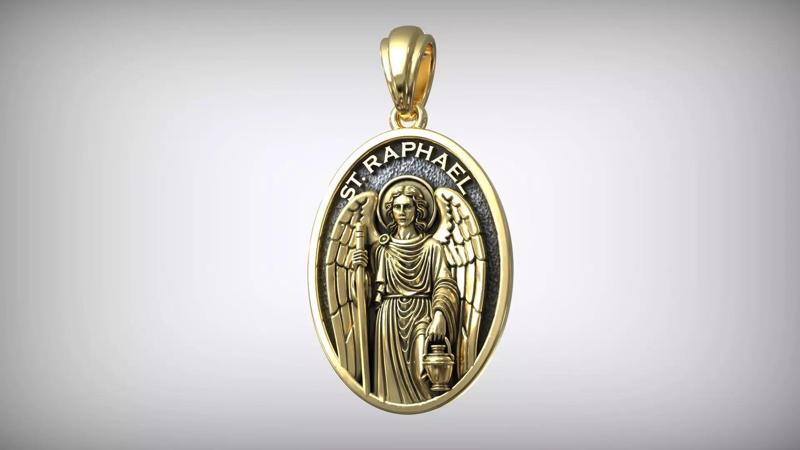Saint Raphael Archangel Oval Medal Catholic Christian Pendant