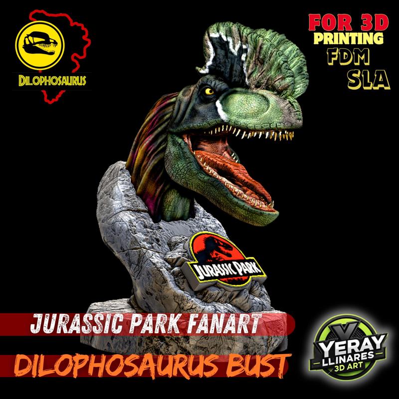 Dilophosaurus Bust - Jurassic Park - 3D Model for SLA and FDM Printing