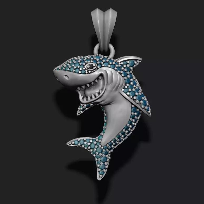 Shark pendant basrelief with gems