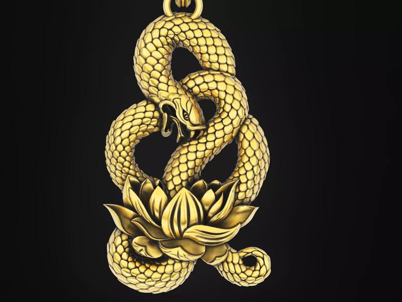 Snake Lotus Pendant  Sculpture jewelry gold necklace