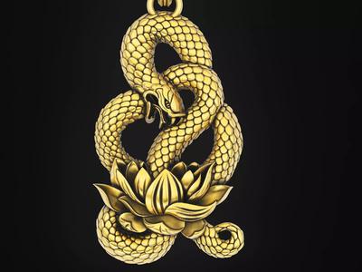 Snake Lotus Pendant  Sculpture jewelry gold necklace