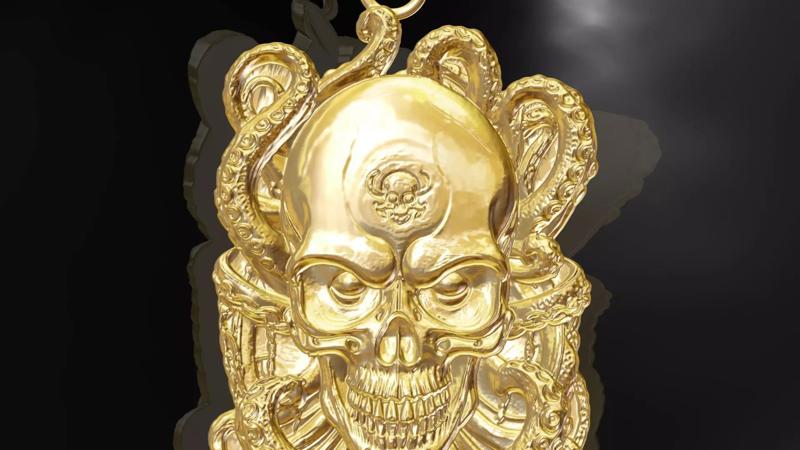 Octopus Skull pendant jewelry gold