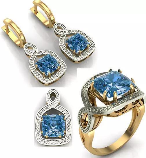 WOMAN SET RING EARRINGS AND PENDANT 3D Model Collection