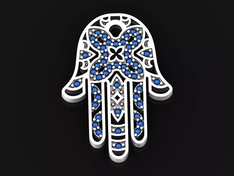 pendant Hamsa Fatima hand charm amulet wiht stones 314