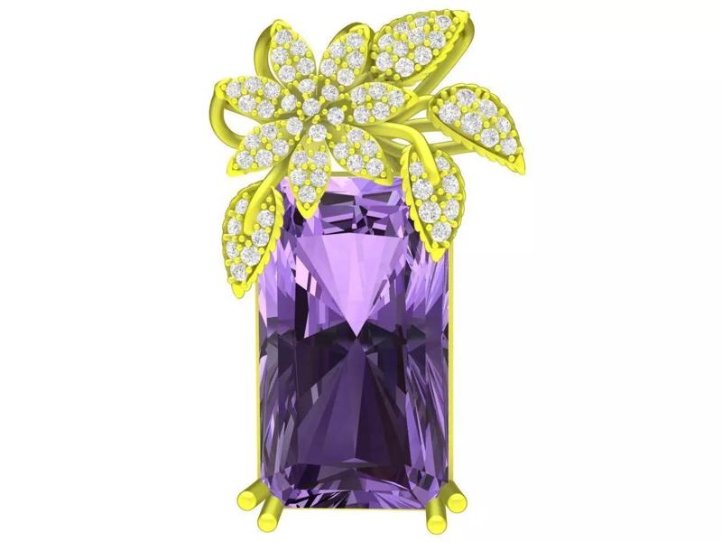 Luxury Diamond Emerald Flower Pendant 3D Model A4704