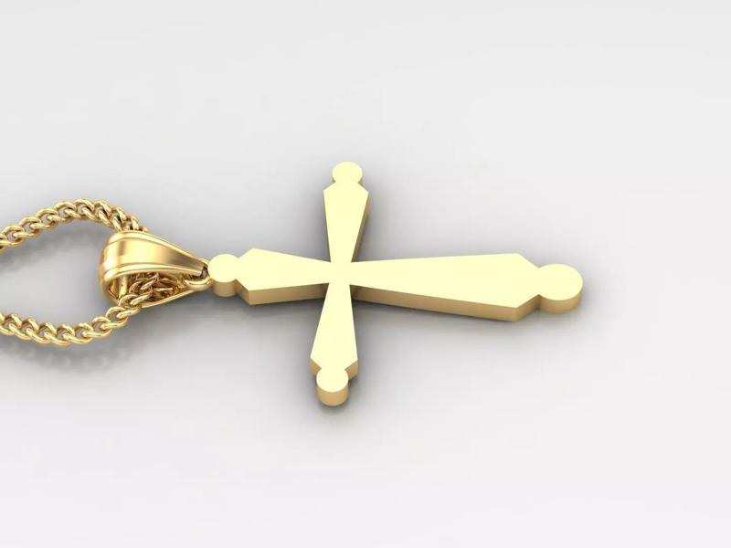 18K Gold Cross Pendant 3DM STL 1CP098