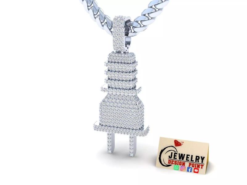 Custome 3D Plug Emoji Diamond Pendant - Diamond Necklace