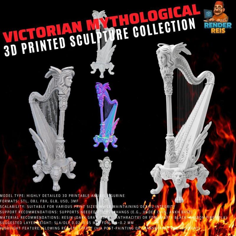 Angel-Inspired Concert Harp Statue - Classic and Mystical Design