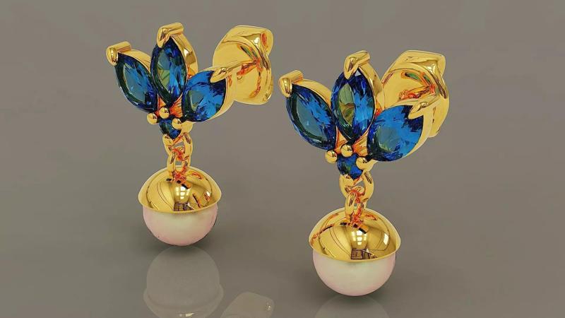 Pearl and marquise shape diamond stud earring