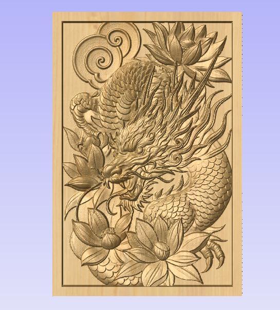 Lotus Flame Dragon – 3D Relief STL Design for CNC Wood Carving