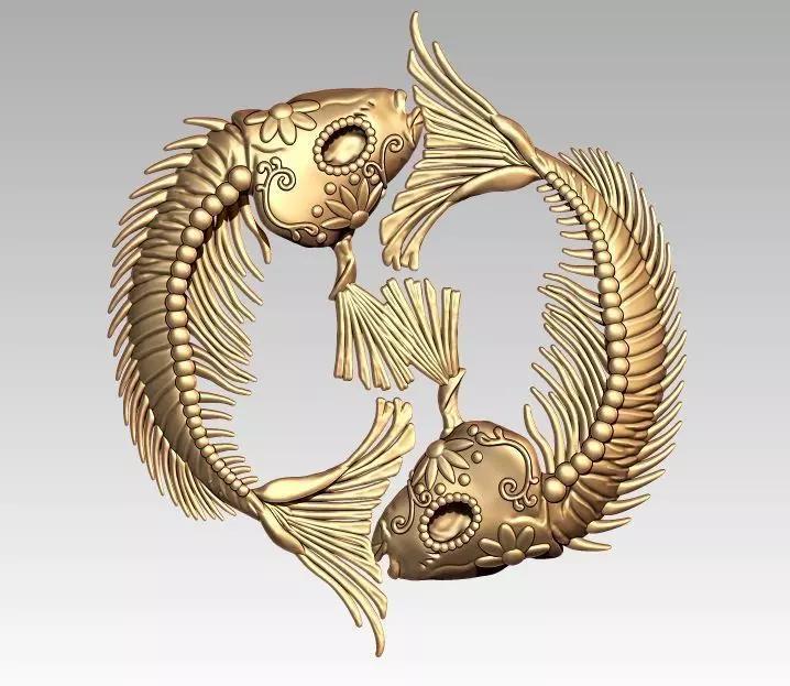 Skeleton Zodiac Pisces pendant