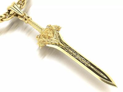 pendant sword with lion head and chain link