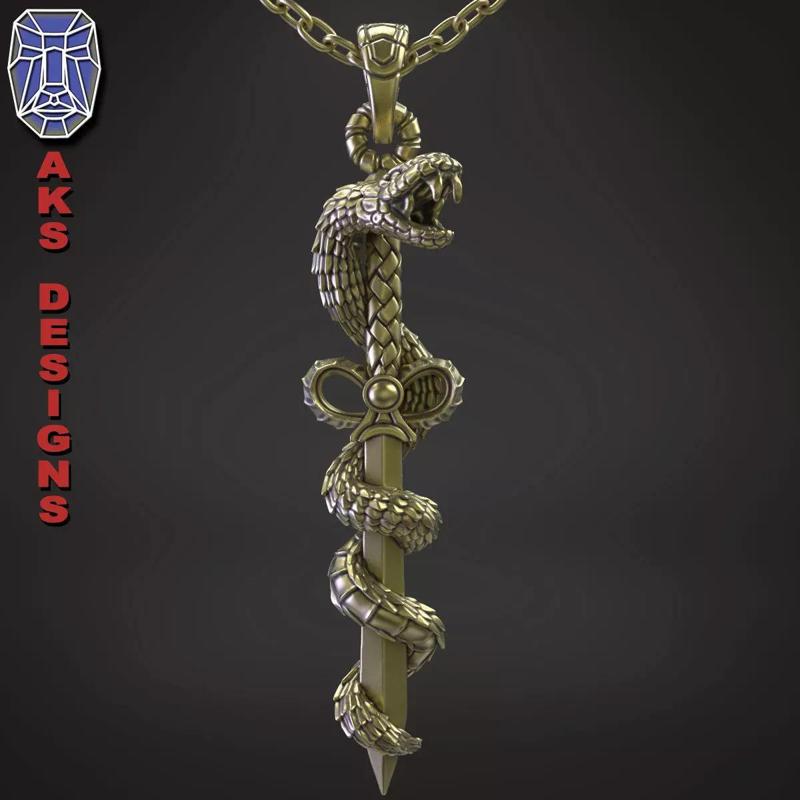Pendant biker jewelry snake and sword v1