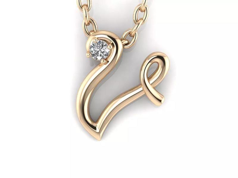 Pendant V letter gold with diamonds