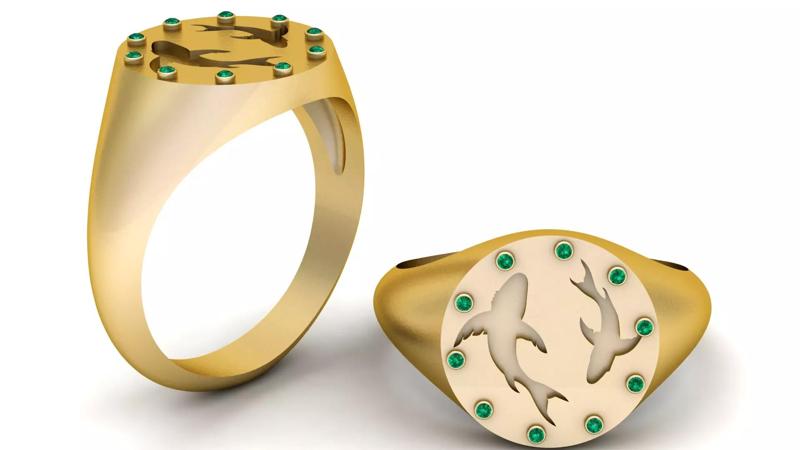 Gold Pisces Signet Ring