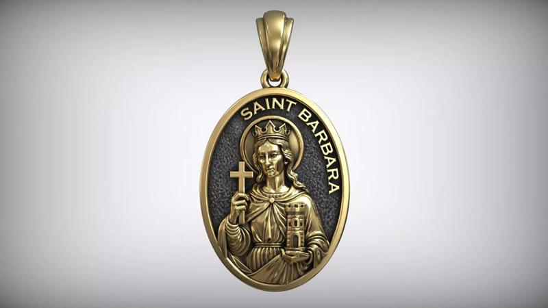 Saint Barbara Oval Medal Catholic Christian Pendant