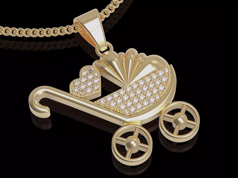 Pram pendant gold   printable jewelry 3D model