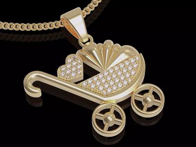 Pram pendant gold   printable jewelry 3D model