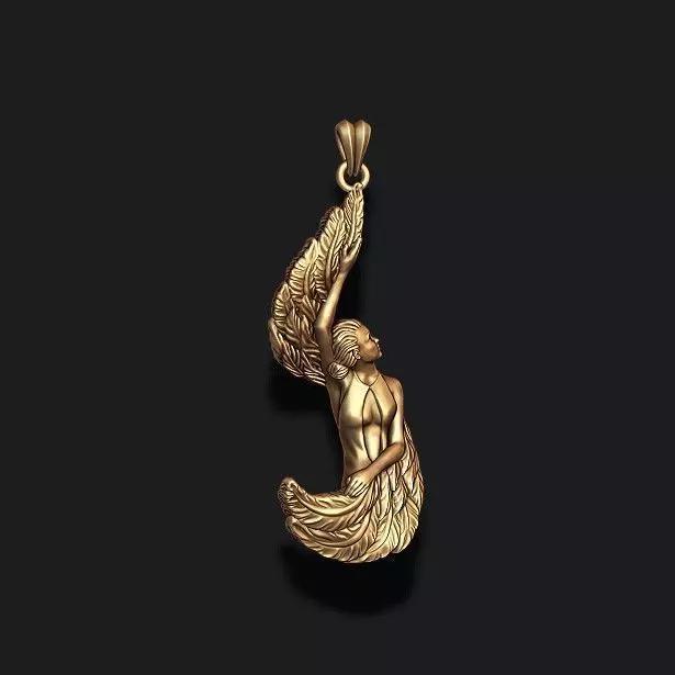 Girl with feather wings pendant v3