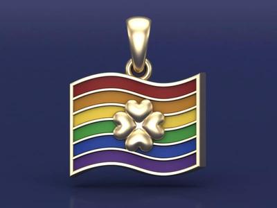 Pride Rainbow Flag with Four Leaf Clover Pendant 3D Cad Design