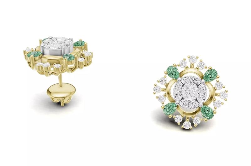 Classic Designer Diamond Cluster Earring With Gemstone