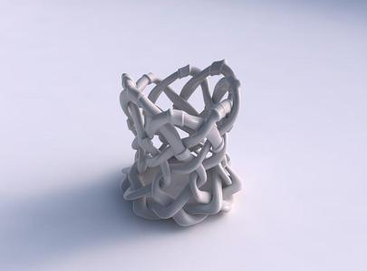 Bowl cylindrical with interlacing soft edged lattice and ribb...
