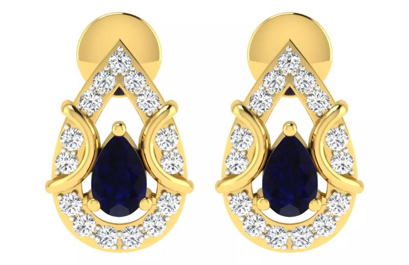 Oval Diamond Women Earring 3dm STL OBJ FBX Renders Details