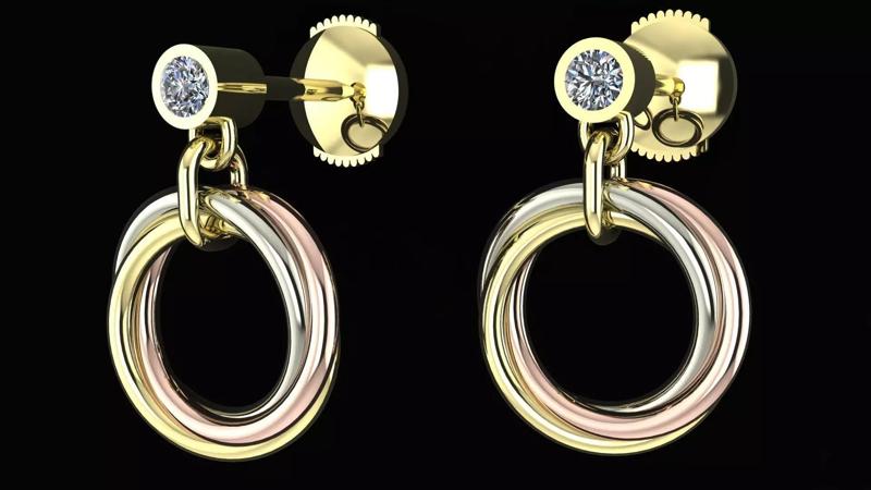 Trinity earrings  brilliant-cut diamonds 3d printing model