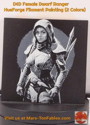D&D Female Dwarf Ranger HueForge Filament Painting (2 Colors)