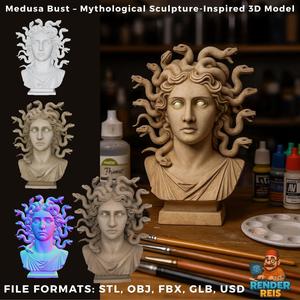 Medusa Bust – Mythological Sculpture-Inspired 3D Model