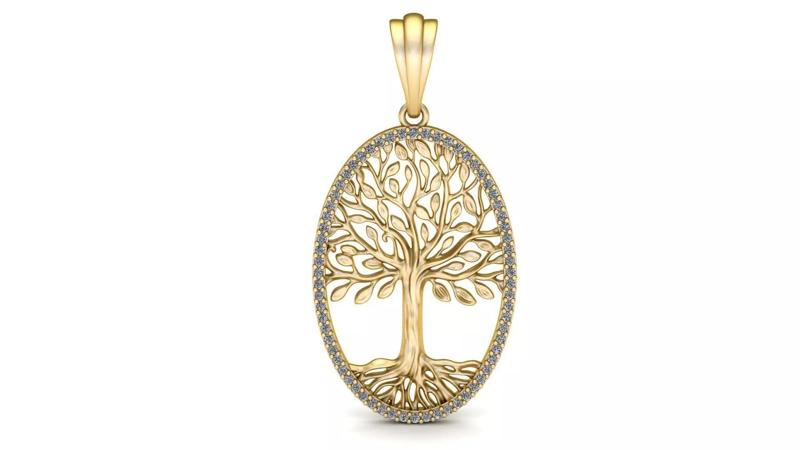 Tree of Life Oval Pendant 30x20 mm with Diamonds