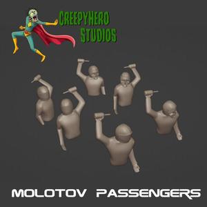 Gaslands 1:64 Scale Molotov Passenger Figure Set STL | Post-Apocalyptic Miniatures for Custom Wargame Vehicles