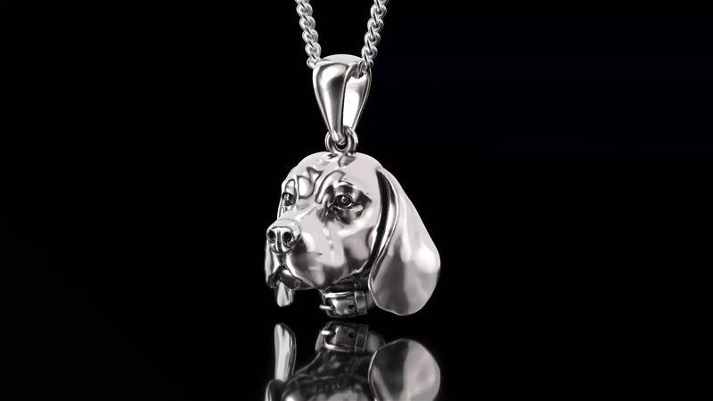 Beagle head silver pendant