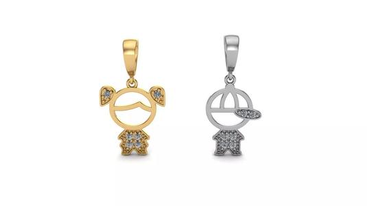 Boy and Girl Mom Pendant with Diamonds