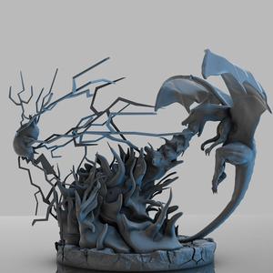 Charizard Vs Pikachu Fire And Thunder Battle 3D print model
