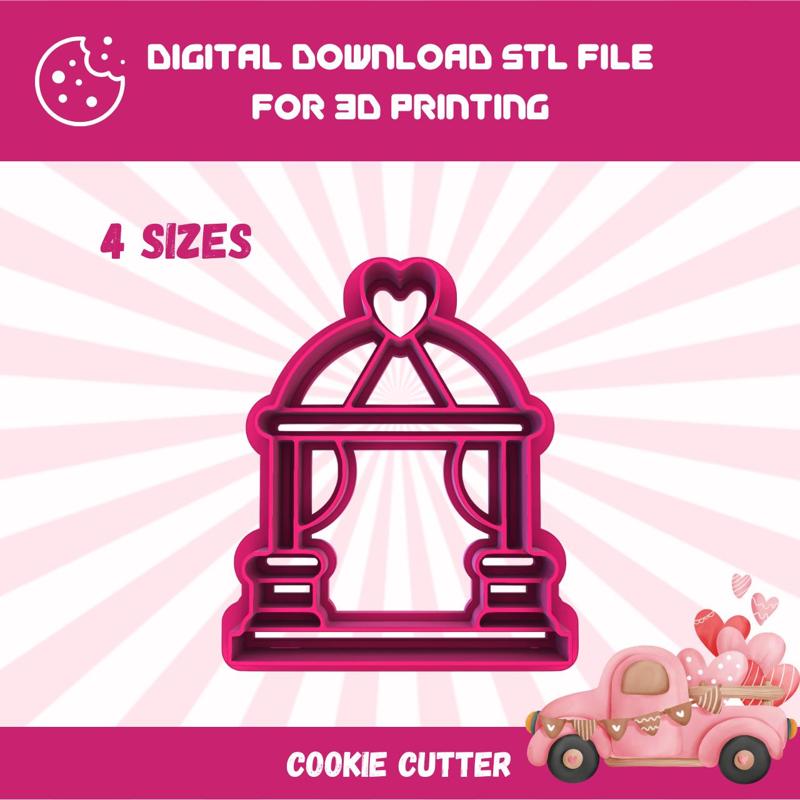 Cutty Clay stl wedding garden gazebo cookie cutter, 4 sizes stl file for 3D printing