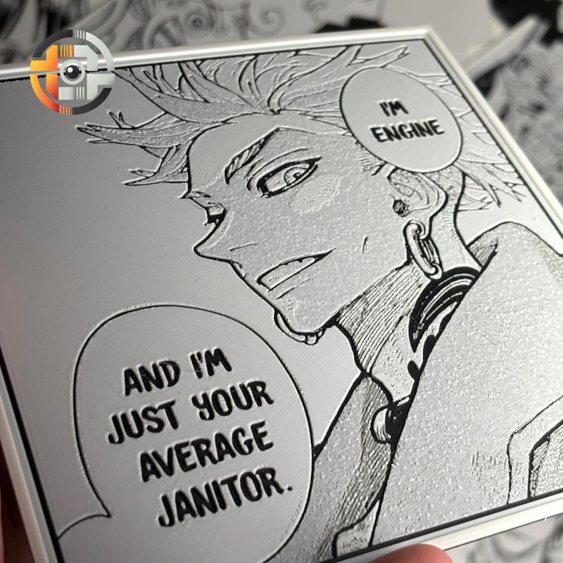 ENJIN - JANITOR - ENGINE | GACHIAKUTA - WALL ART - DESK DECORATION - HUEFORGEENTHUSIAST - MANGA PANEL