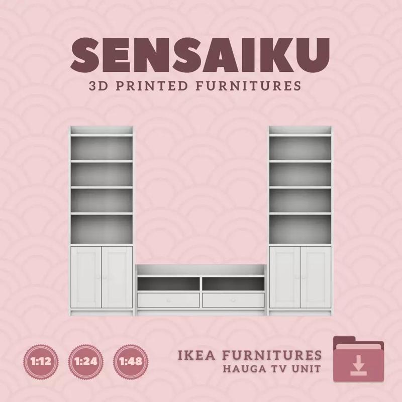 HAUGA TV Unit with High Cabinet for Dollhouse IKEA 3D Print
