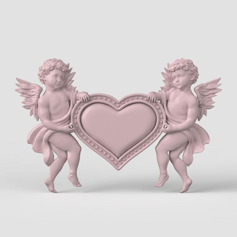 3D Model STL CNC Router file Cherubs & Heart