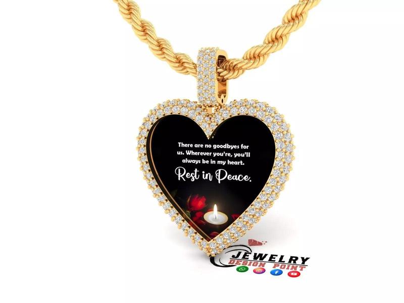 Custom Bubble Heart Memorial Diamond Pendant - Heart Pictures