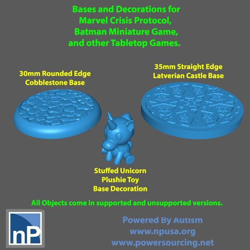MINIATURE GAME BASES AND STUFFED UNICORN TOY