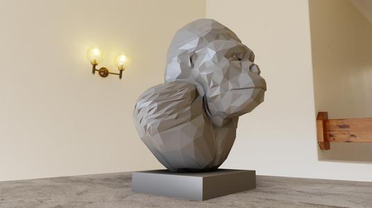 Gorilla bust low poly statue stl 3d print file