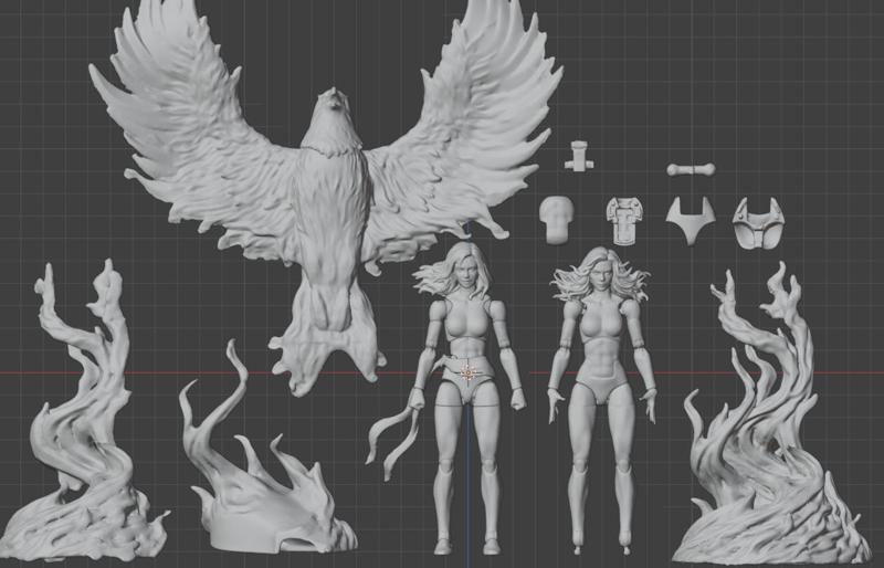 3D scan of Marvel Legends Deluxe Jean Grey Phoenix Force Action Figure