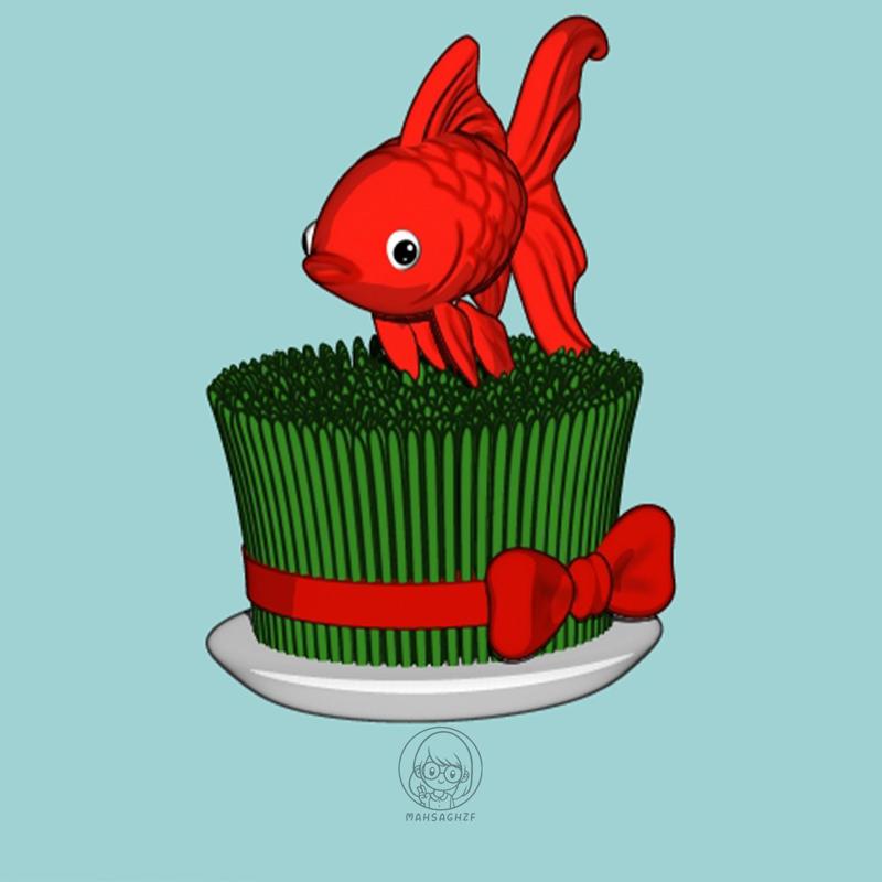 goldfish with grass 3d Model for 3d print