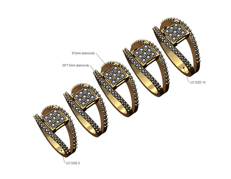 Square bezel cluster open diamond lips ring US sizes 6to10 3D print model