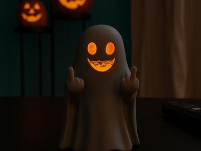 Smiling Ghost with Middle Finger Tea Light