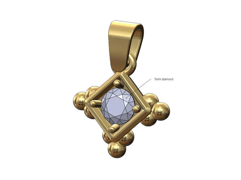 5mm diamond beaded square pendant charm with bail 3D print model
