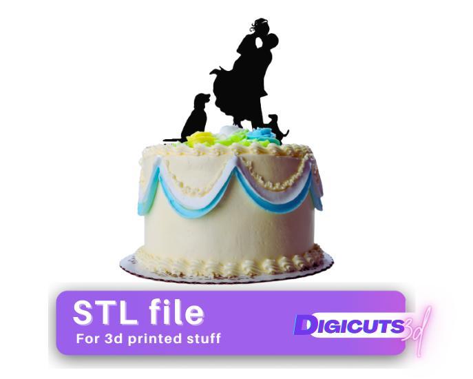 Cake Topper Couple with 2 dogs STL